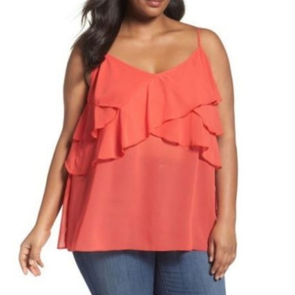 Sejour Tops - Sheer Ruffle Camisole Plus Size Top